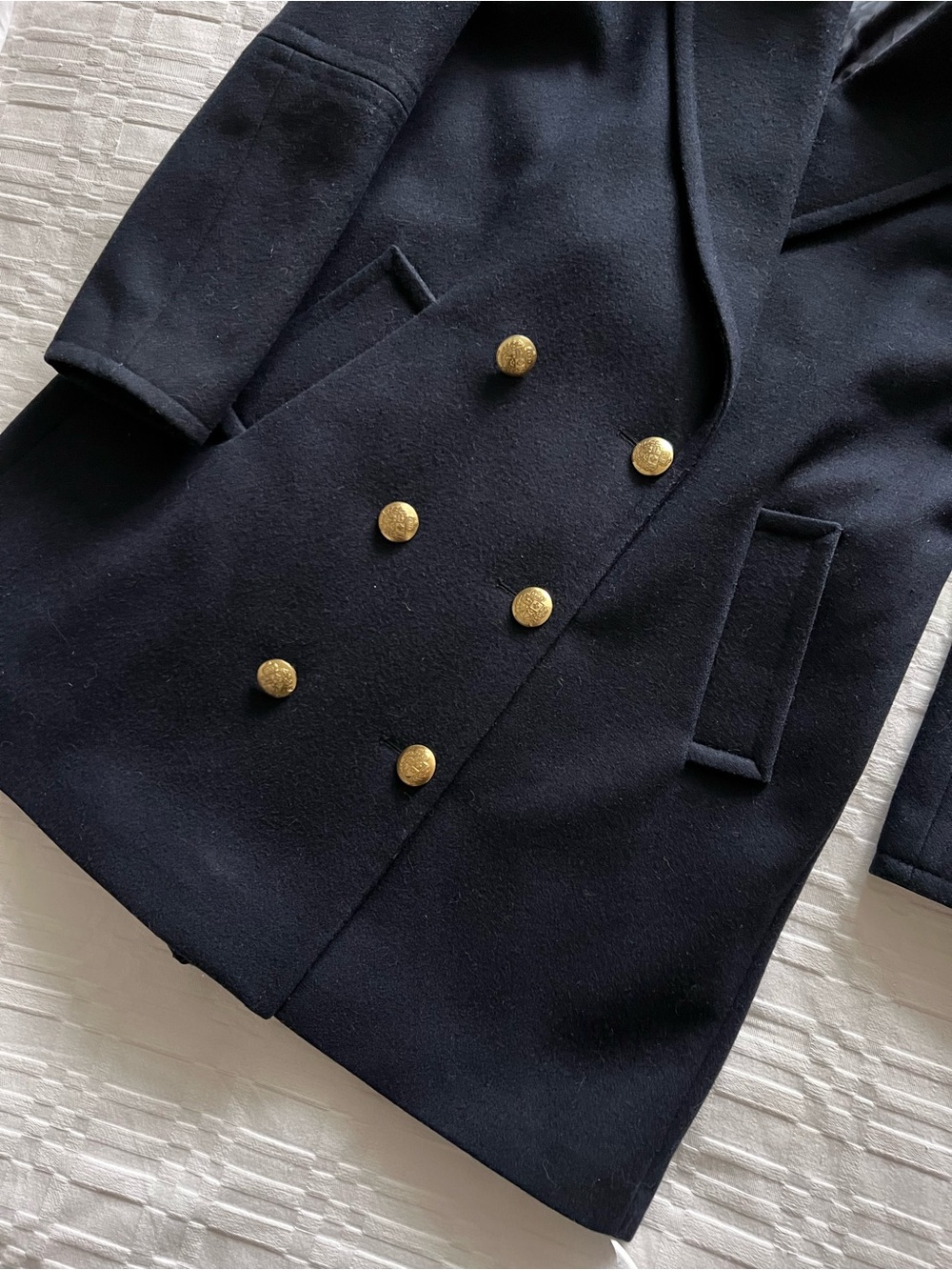 EXPRESS Wool Double-Breasted Navy Coat with Gold Buttons Size Small - Picture 7 of 13